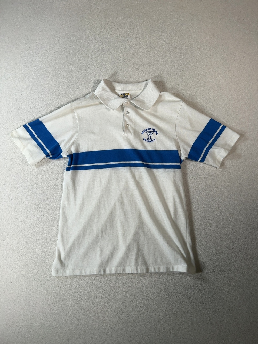 Velva Sheen Vintage 80s BYU Cougars Striped Polo Shirt Large